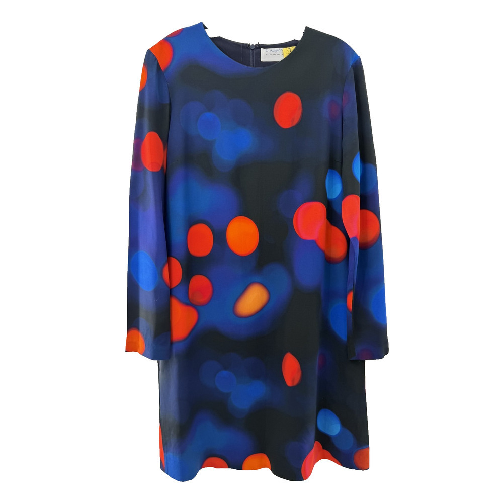 Victoria Victoria Beckham Printed Shift Dress Blue Red Black Silk Lined US 8